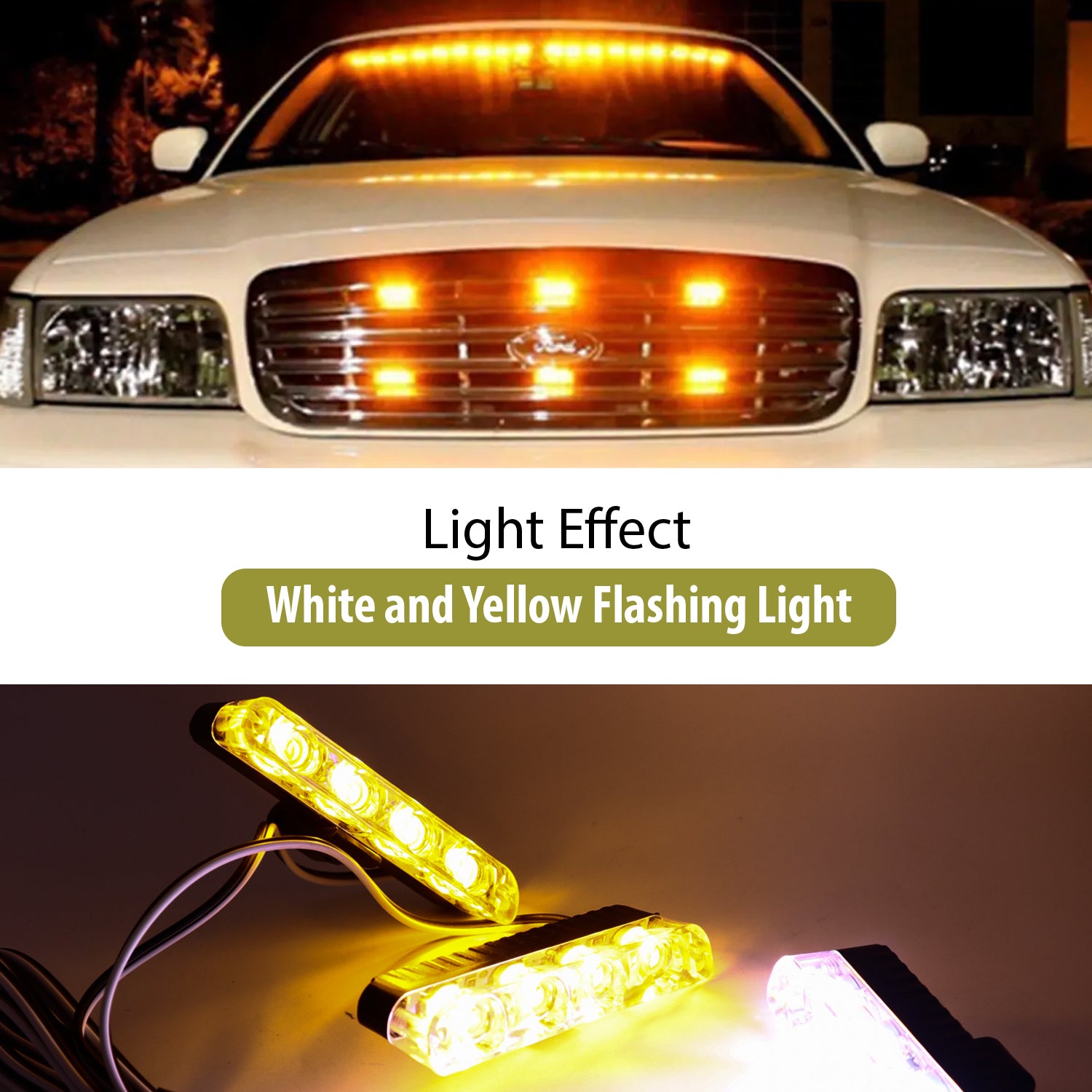 AUTOPOWERZ Yellow White Car Radiator Grill Flashing Strobe Light 16