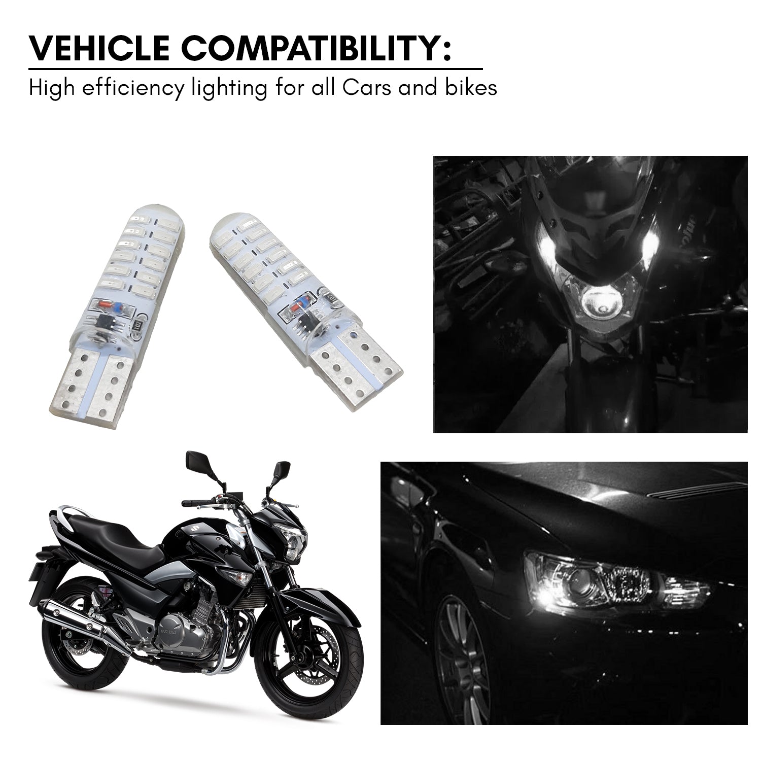 White Led Super Bright DC 12V, 5W  Cob Interior LED Bulb Silicone Waterproof T10 Motorcycle and Car LED Parking Bulbs (Pack of 4)