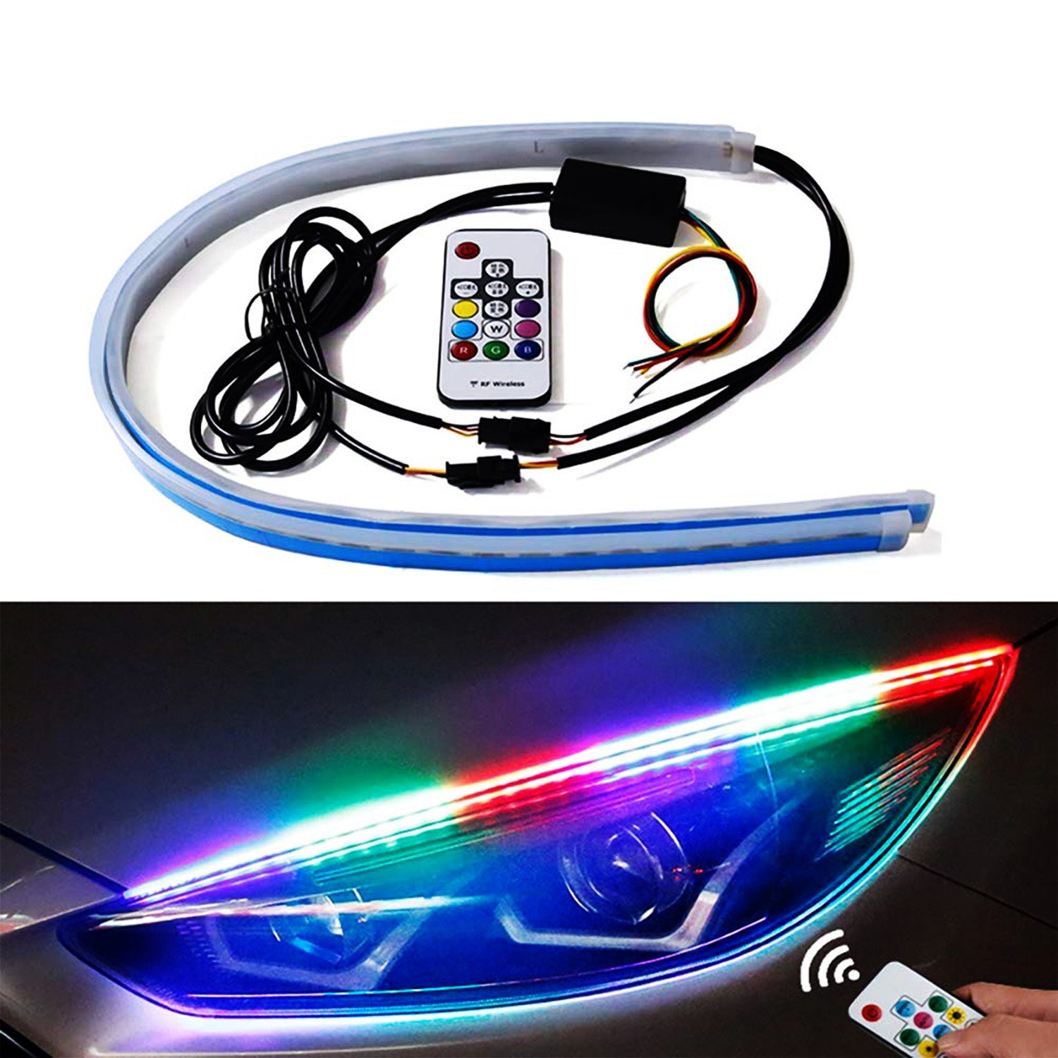 RGB 60CM Flexible DRL LED Strip Light Multicolor Running Lights for Ca