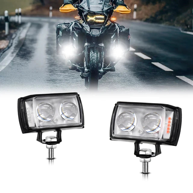 Motorcycle 30 watts (9-60v) Dual Lens Yellow/White with Red/Blue 3-Sided Flashing Driving Fog Lamp Spotlight 6000K Universal For Truck SUV ATV UTV