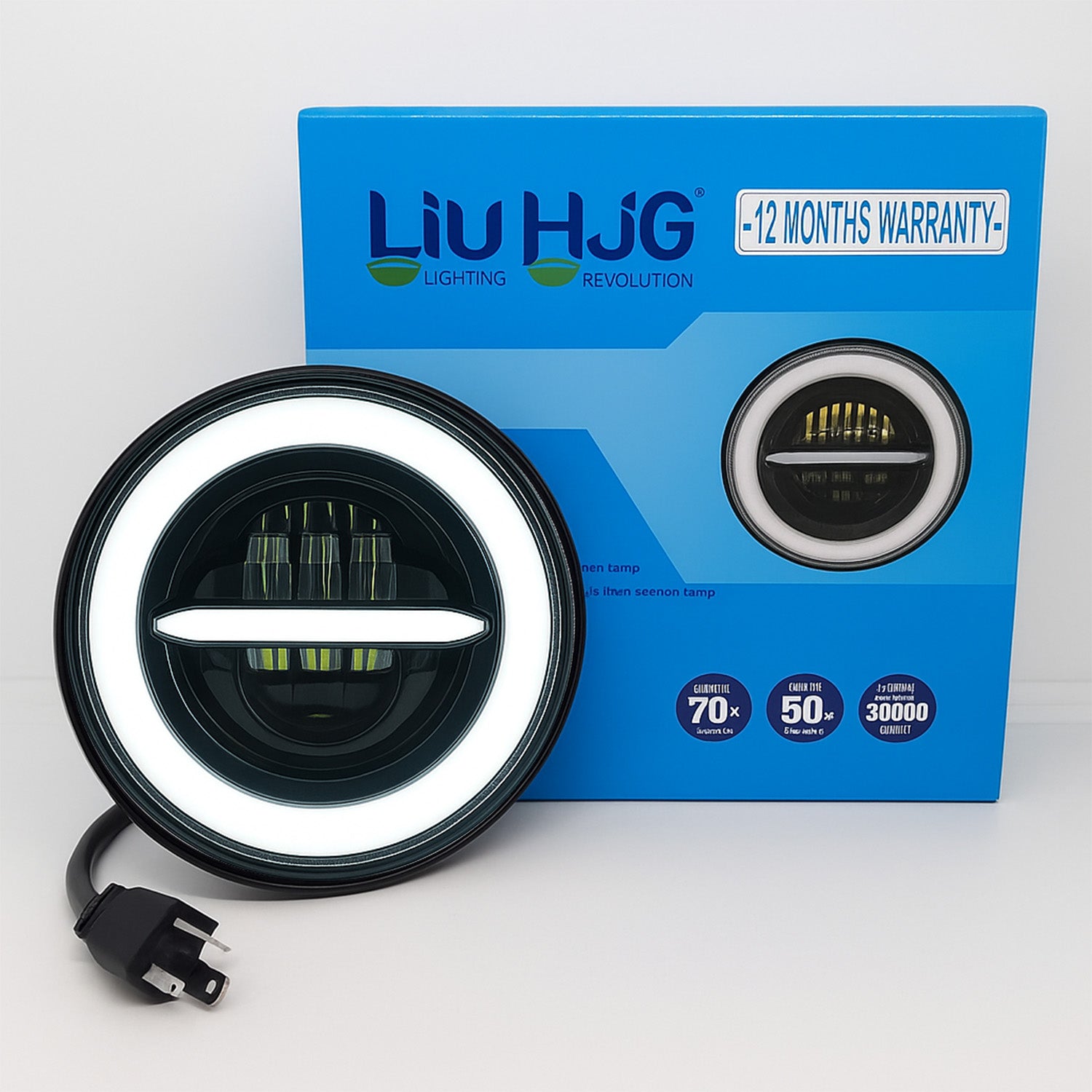 LIU HJG 7 inch headlight, yellow/white drl headlight, round led headlight, liu hjg thick drl headlight, round led headlight, liu hjg round headlight with drl