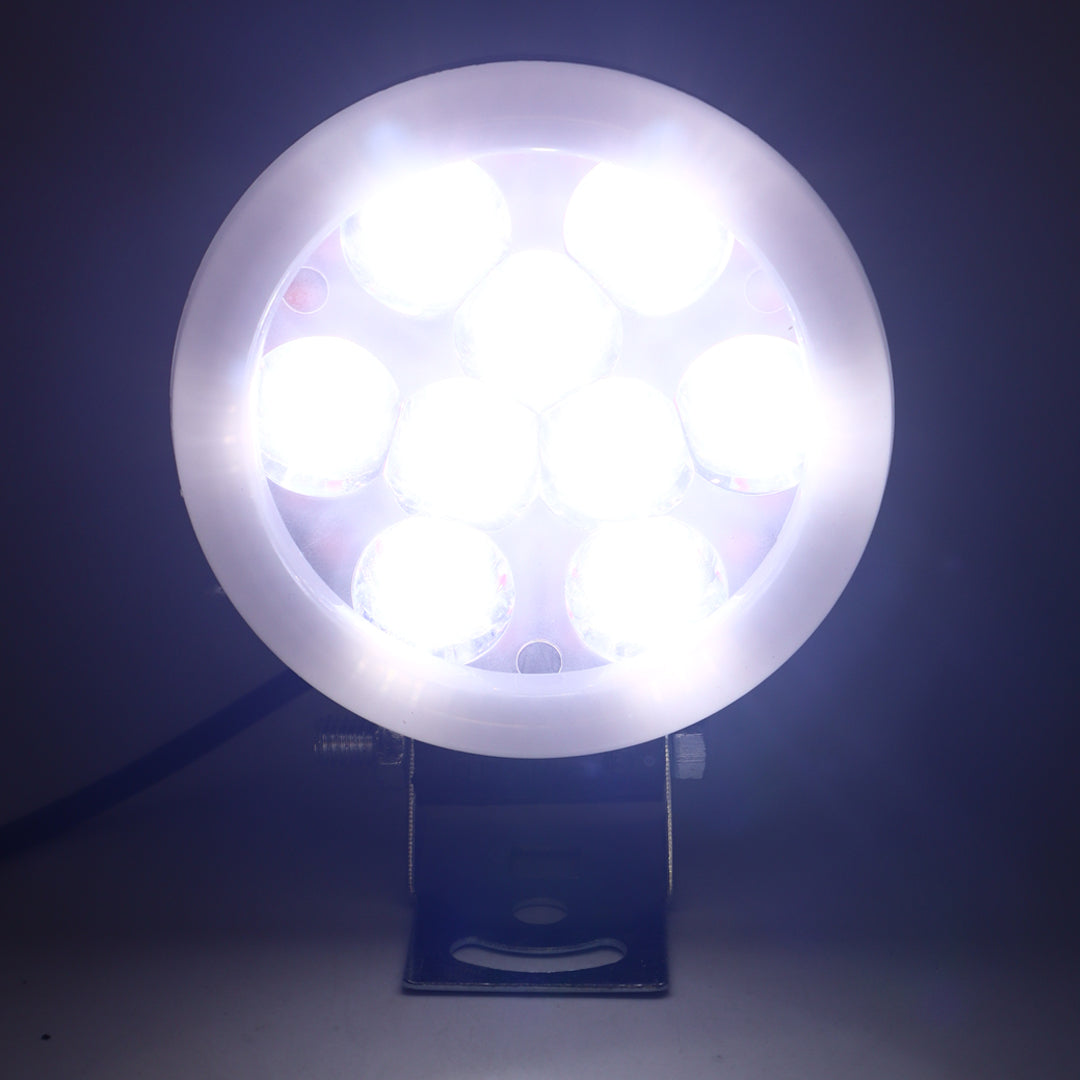 AUTOPOWERZ 27W 9-LED Round Auxiliary Fog Light with Red DRL Ring (White Beam, DC 9V–80V, 6000LM)