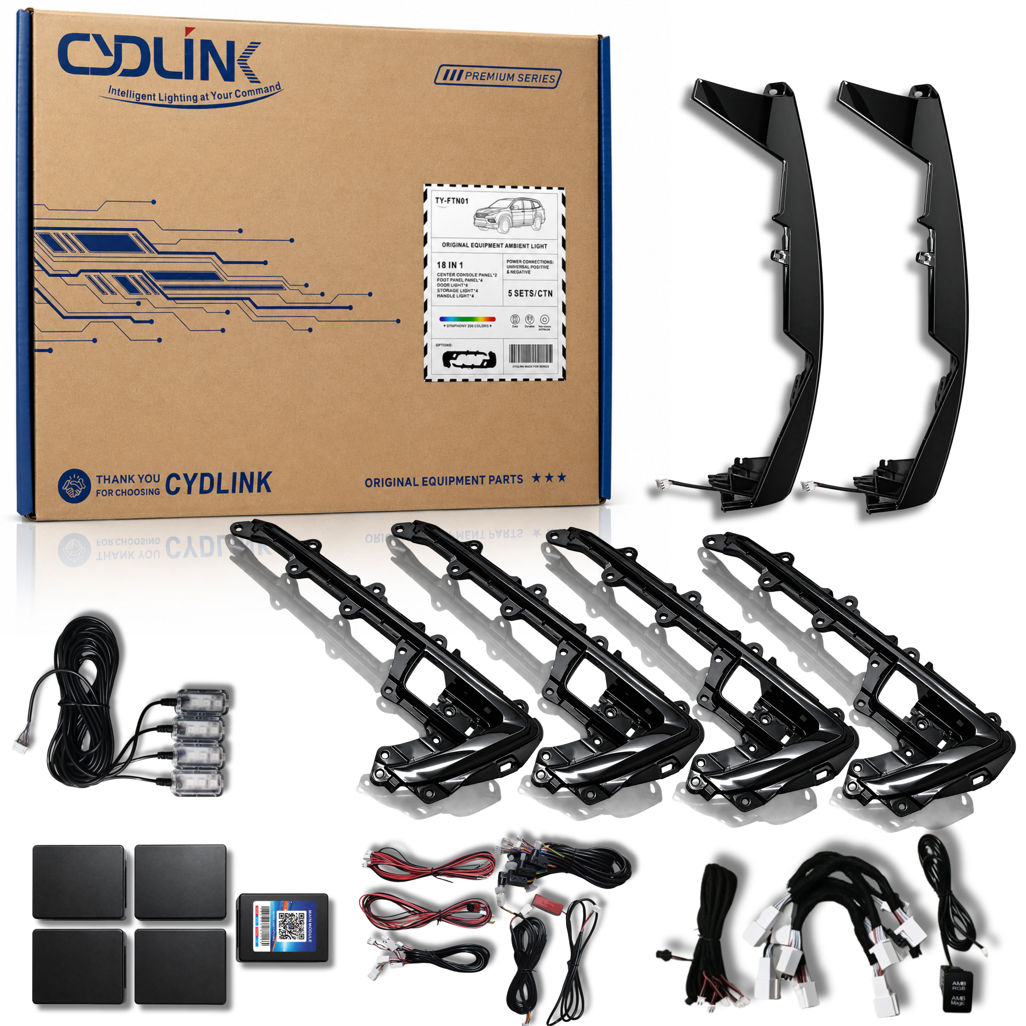 AUTOPOWERZ Cydlink 18-in-1 Car Ambient Interior LED Lighting Kit Compatible with Toyota Fortuner (App & Switch Control, Custom Door Trim & Center Console Panels)