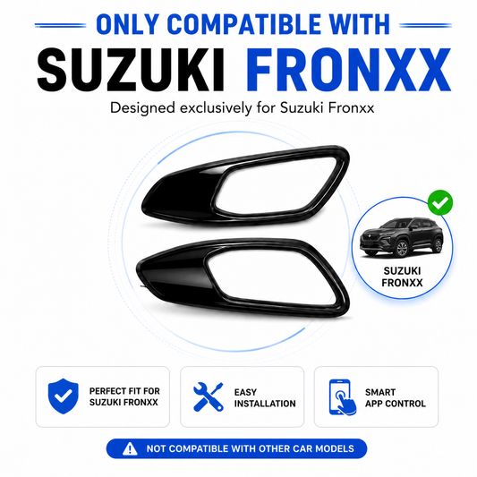 Cydlink ambient light kit box shown next to black Suzuki Fronx crossover SUV with compatibility checkmark.