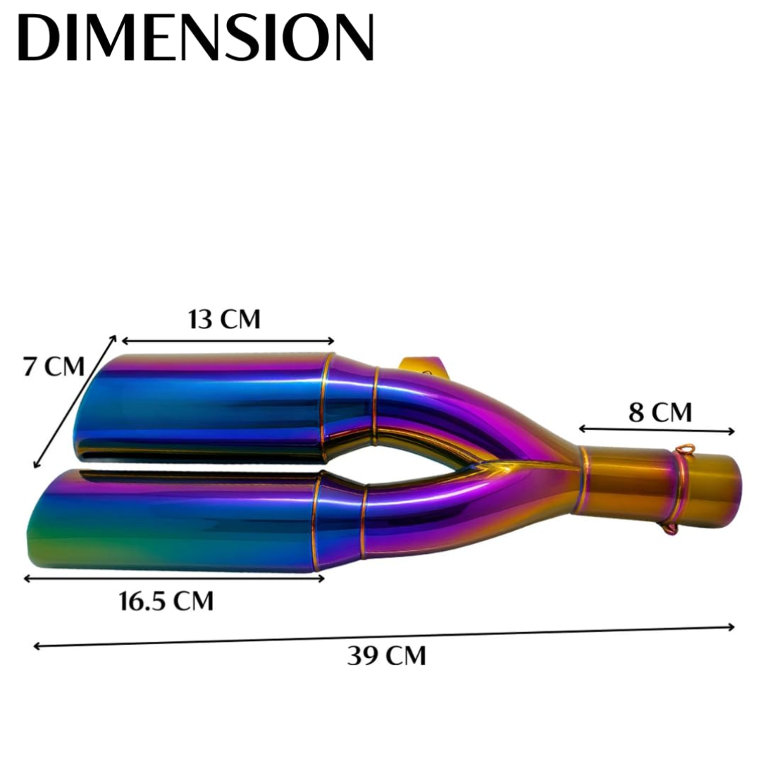 Dimension diagram of AutoPowerz dual barrel exhaust showing 39 cm total length and 16.5 cm tip size.