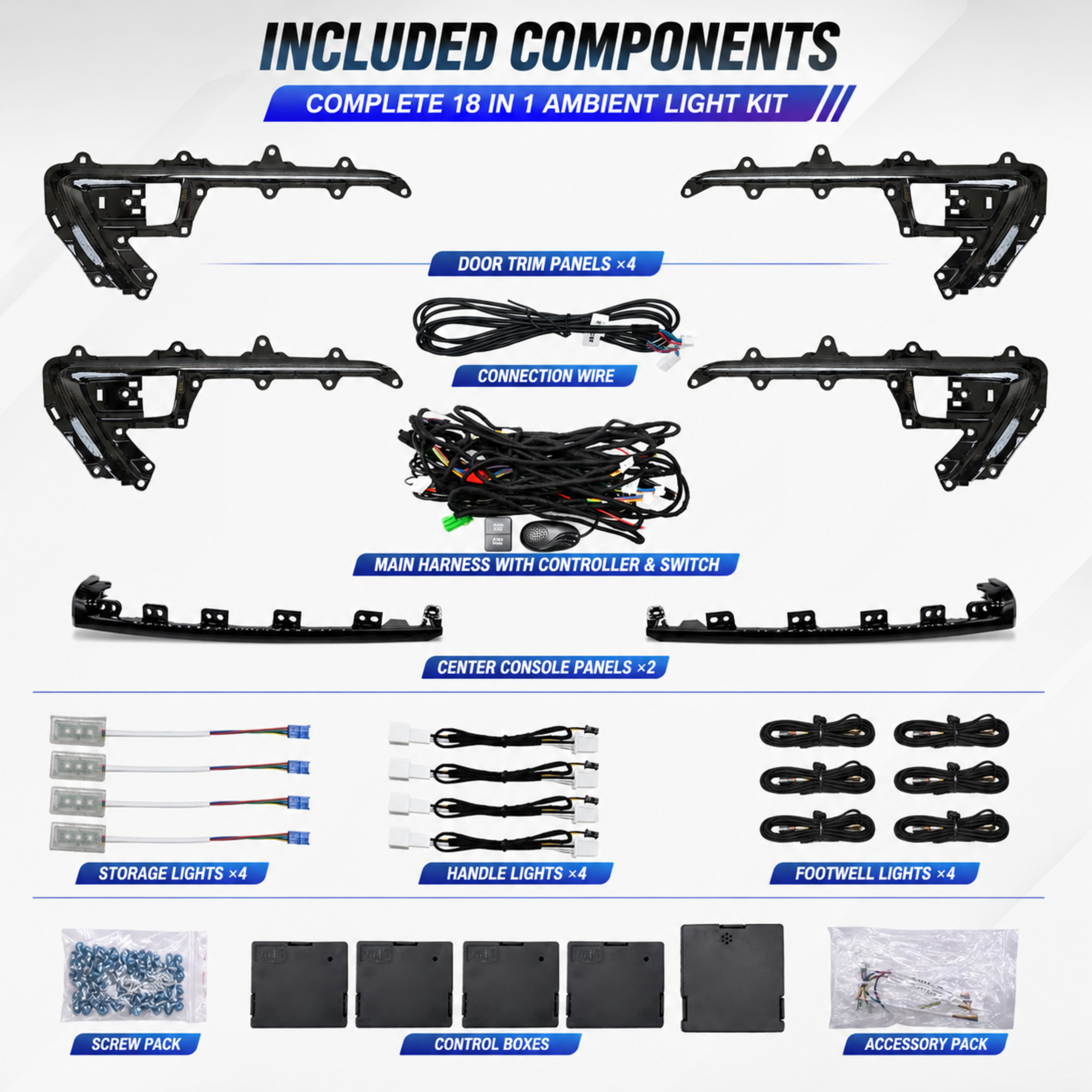 AUTOPOWERZ Cydlink 18-in-1 Car Ambient Interior LED Lighting Kit Compatible with Toyota Fortuner (App & Switch Control, Custom Door Trim & Center Console Panels)