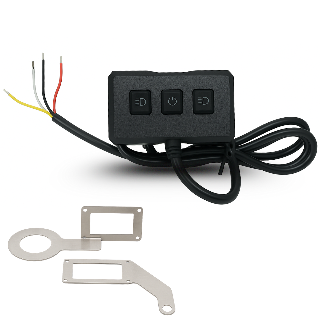 LIU HJG 3-Button CNC Aluminum Handlebar Switch Box with Wiring Cable and Stainless Steel Mounts Available at Autopowerz