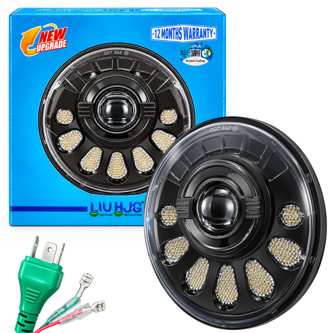 LIU HJG C-250 7-Inch 50W Round LED Headlight unit with retail box sold by AUTOPOWERZ.