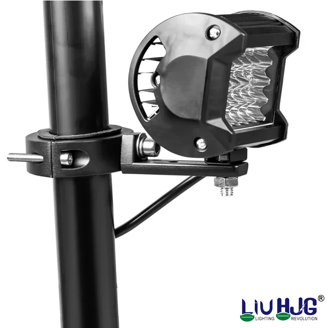 LIU HJG Small Universal Mounting Clamp Installed with LED Fog Light Pod on Motorcycle Leg Guard Crash Bar