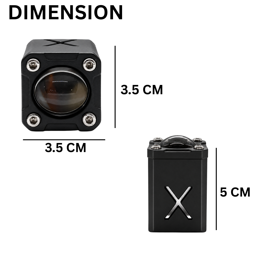 Dimensions Chart for LIU HJG Tiny Laser Cannon Fog Light 3.5cm Width 3.5cm Face 5cm Depth