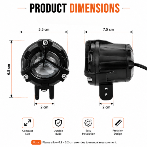 Dimensions Chart for AUTOPOWERZ MC Top F20 LED Fog Light Unit 5.5cm Width 7.5cm Depth 6.5cm Height