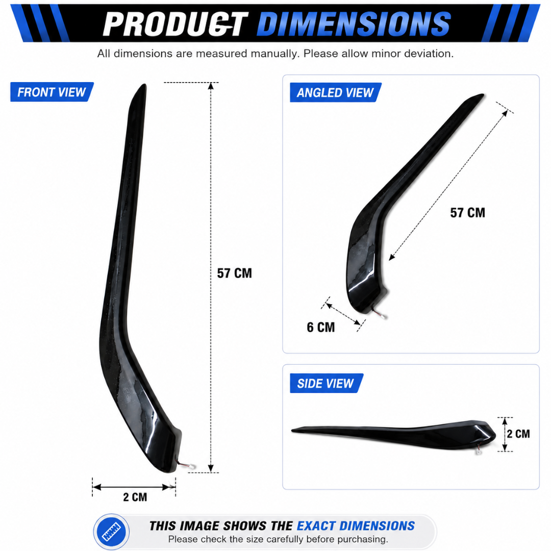 Dimension diagram showing Mahindra XUV700 door trim ambient light panel measuring 57 cm length, 6 cm width, and 2 cm thickness.