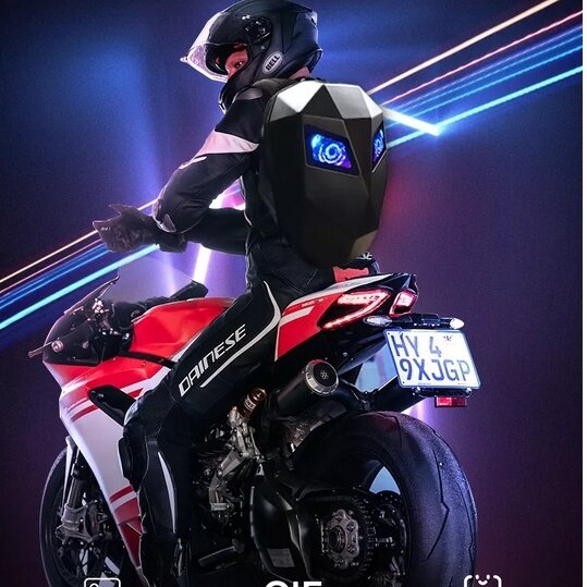 Smart LED Riding Motorcycle Backpack, Hard-Shell Waterproof Helmet Bag APP Control Display Text Picture GIF DIY