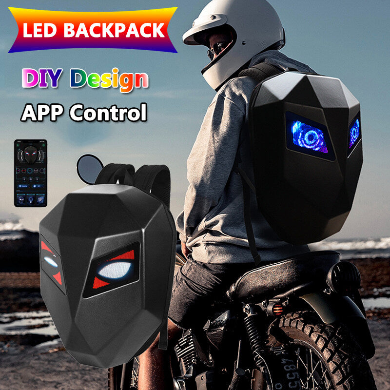 Smart LED Riding Motorcycle Backpack, Hard-Shell Waterproof Helmet Bag APP Control Display Text Picture GIF DIY