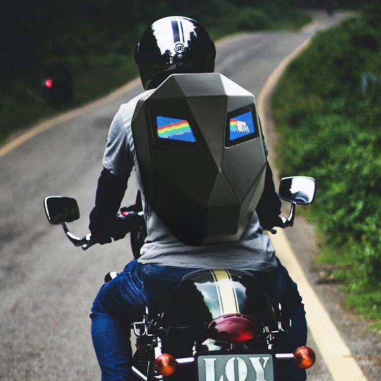 Smart LED Riding Motorcycle Backpack, Hard-Shell Waterproof Helmet Bag APP Control Display Text Picture GIF DIY