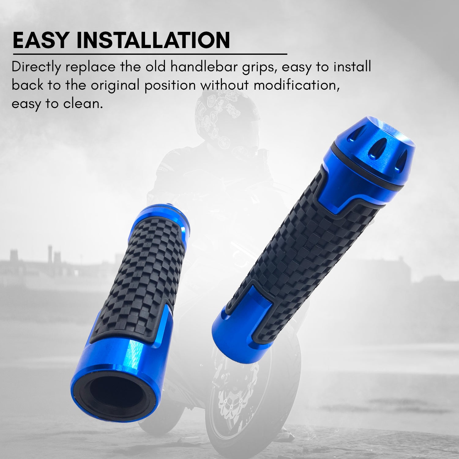 Aluminum and Rubber Motorcycle Grips Non Slip Universal High Strength Handlebar Grip Cover for Motorcycle (Pack of 2, Blue)