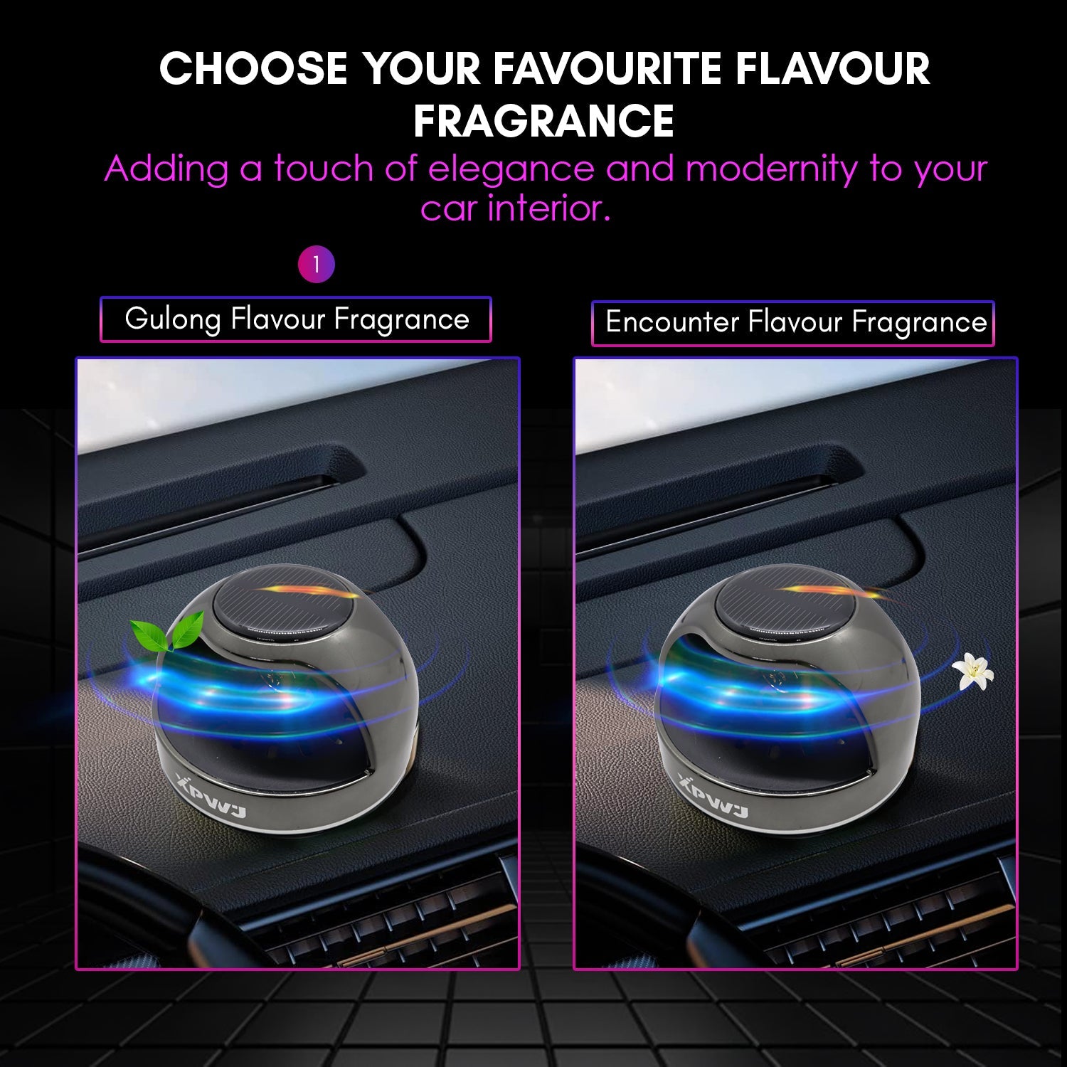 Car Dashboard Perfume/Air Fresheners 55mL with Solar Rotating Money Symbol Long Lasting Fragrance Up to 60 Days (Pack of 1, Black)