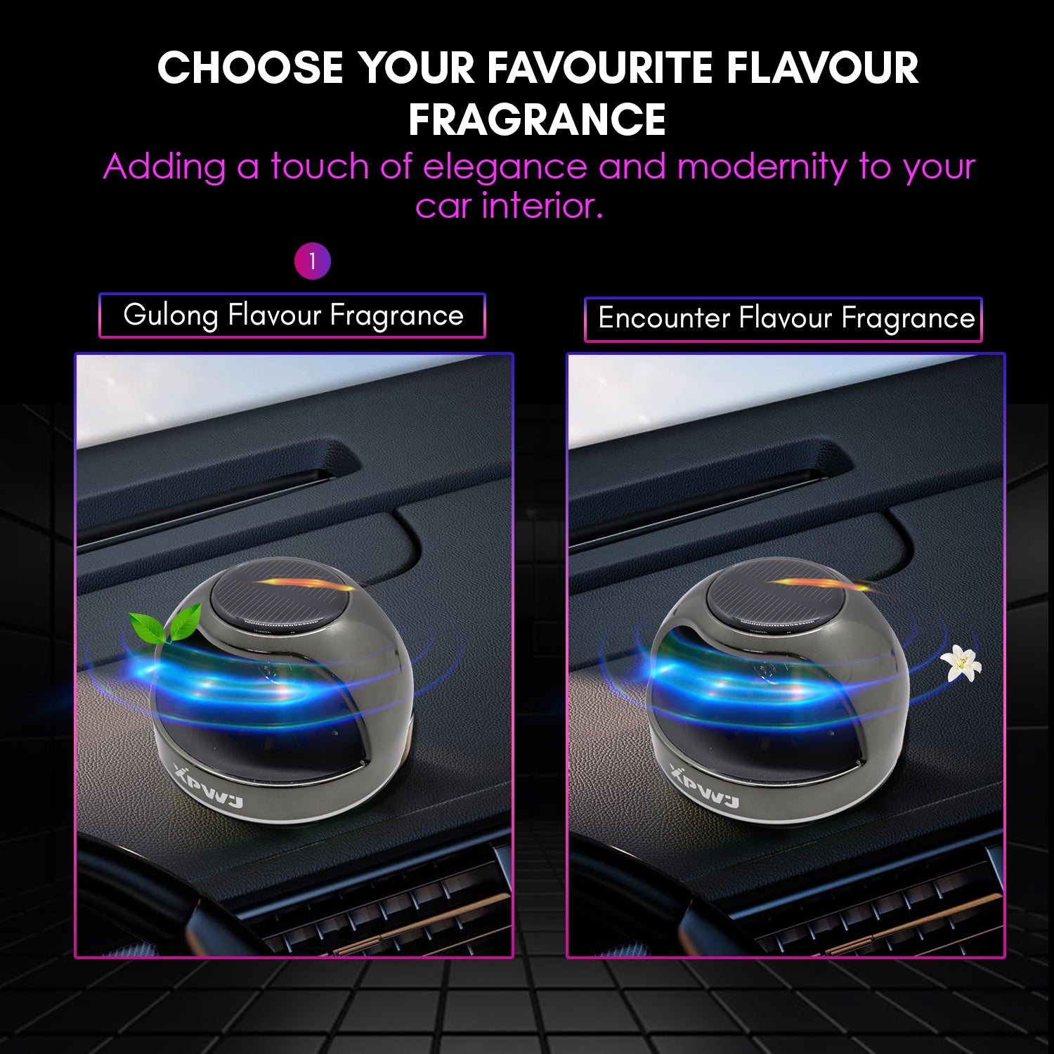 Car Dashboard Perfume/Air Fresheners 55mL with Solar Rotating Money Symbol Long Lasting Fragrance Up to 60 Days (Pack of 1, Black)