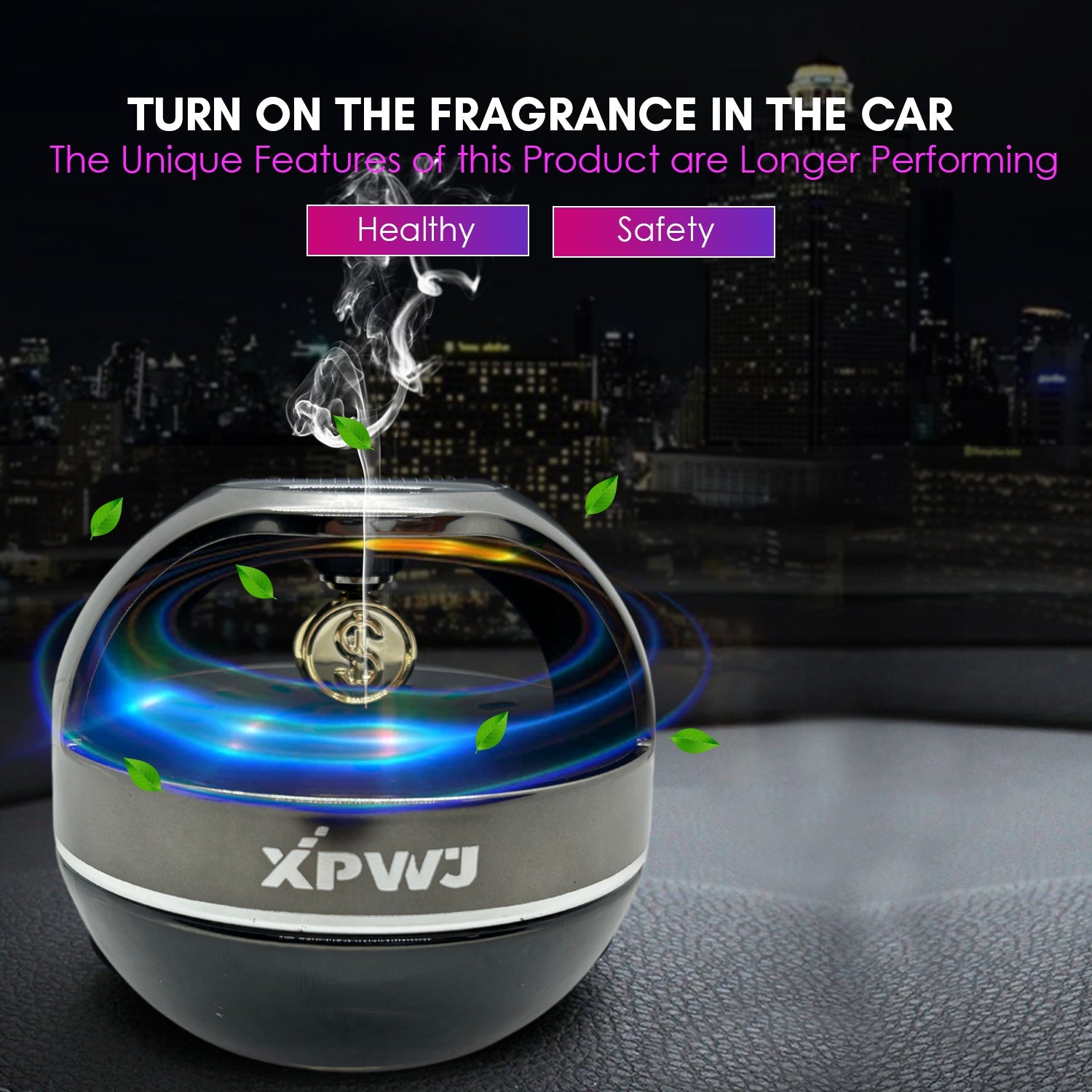 Car Dashboard Perfume/Air Fresheners 55mL with Solar Rotating Money Symbol Long Lasting Fragrance Up to 60 Days (Pack of 1, Black)