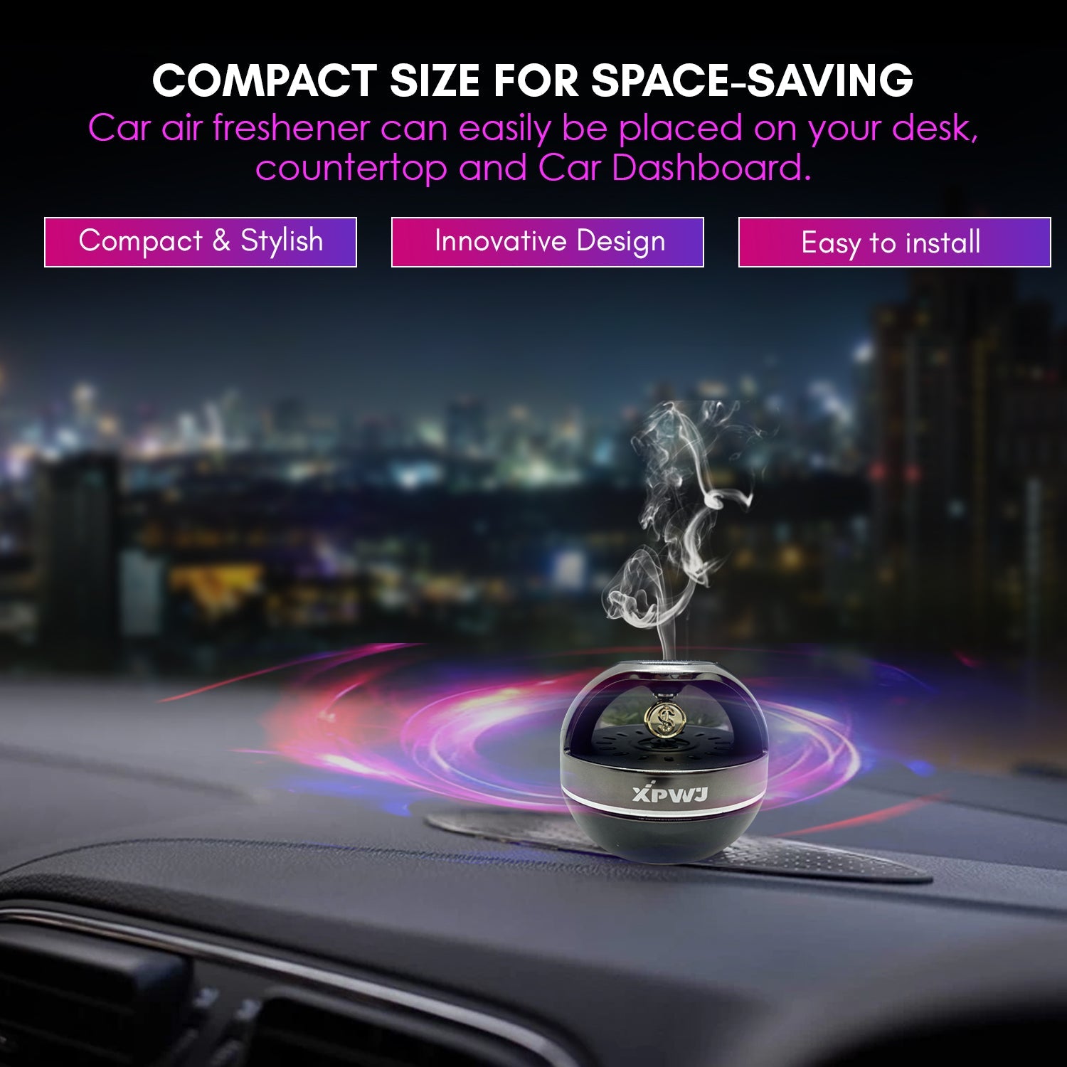 Car Dashboard Perfume/Air Fresheners 55mL with Solar Rotating Money Symbol Long Lasting Fragrance Up to 60 Days (Pack of 1, Black)