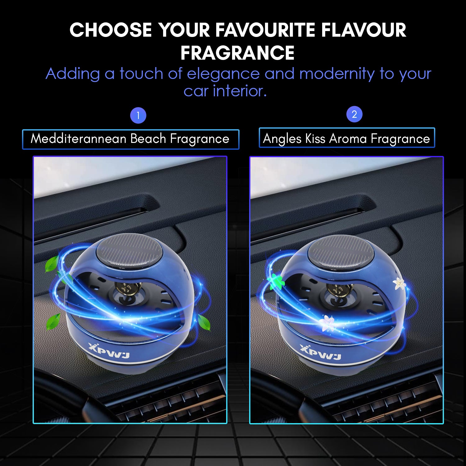 Car Dashboard Perfume/Air Fresheners 55mL with Solar Rotating Money Symbol Long Lasting Fragrance Up to 60 Days (Pack of 1, Blue)