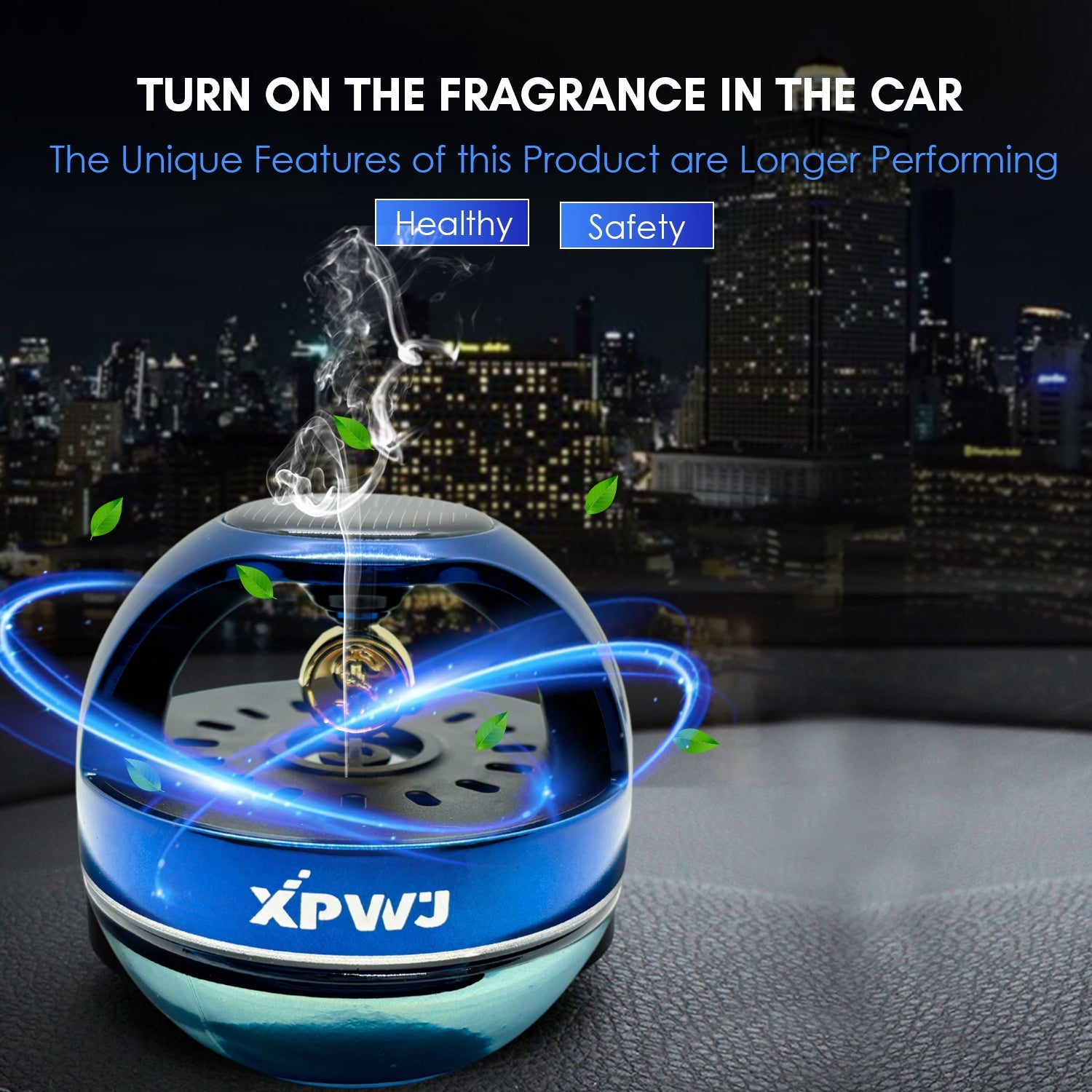 Car Dashboard Perfume/Air Fresheners 55mL with Solar Rotating Money Symbol Long Lasting Fragrance Up to 60 Days (Pack of 1, Blue)