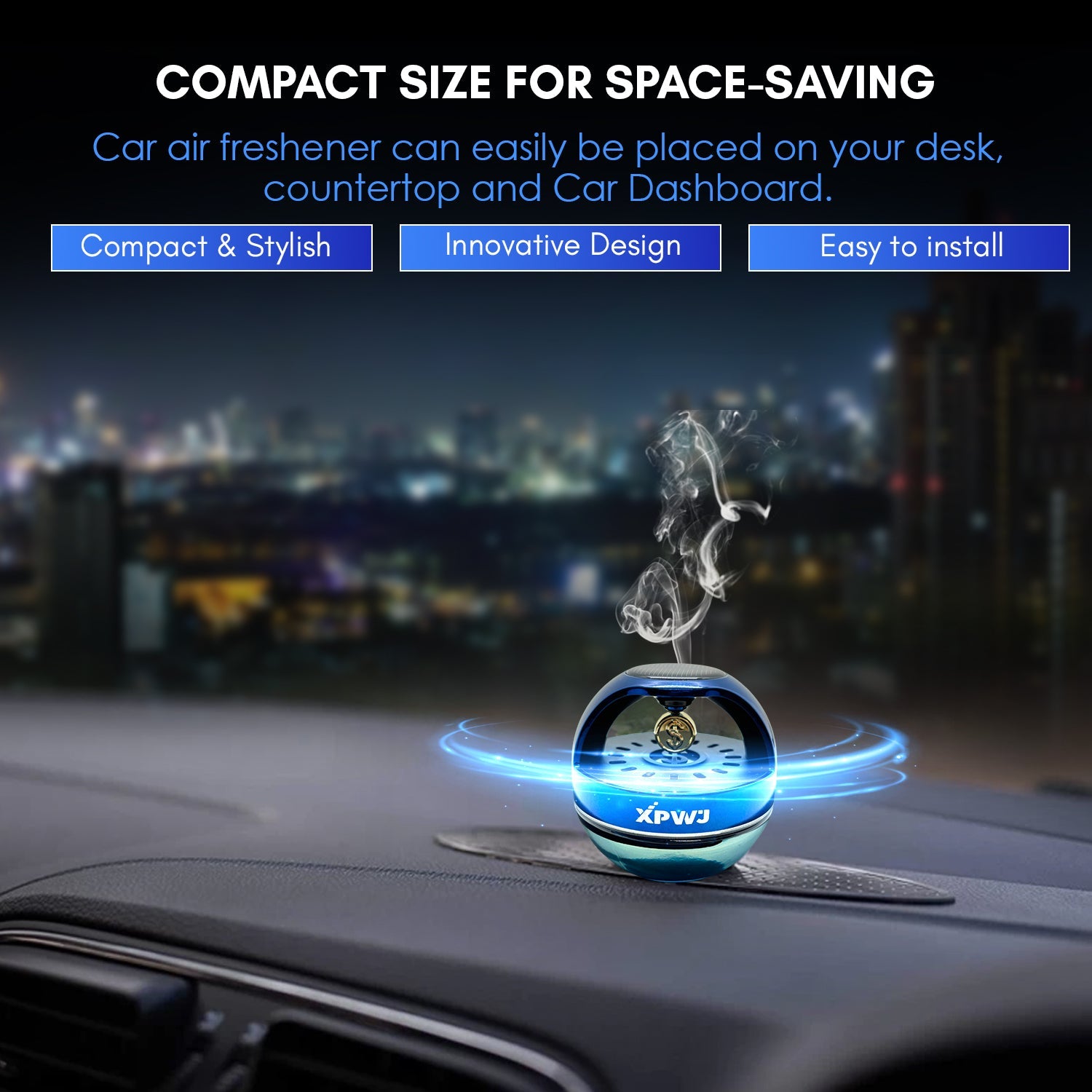 Car Dashboard Perfume/Air Fresheners 55mL with Solar Rotating Money Symbol Long Lasting Fragrance Up to 60 Days (Pack of 1, Blue)