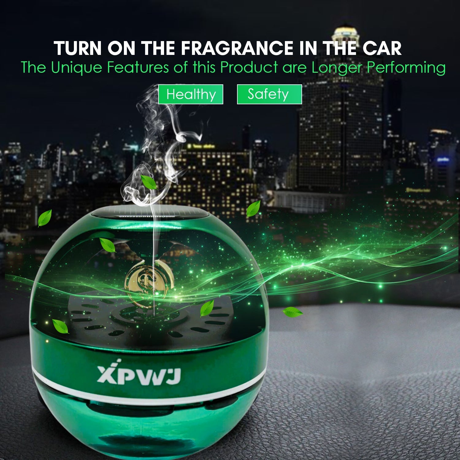 Car Dashboard Perfume/Air Fresheners 55mL with Solar Rotating Money Symbol Long Lasting Fragrance Up to 60 Days (Pack of 1, Green)