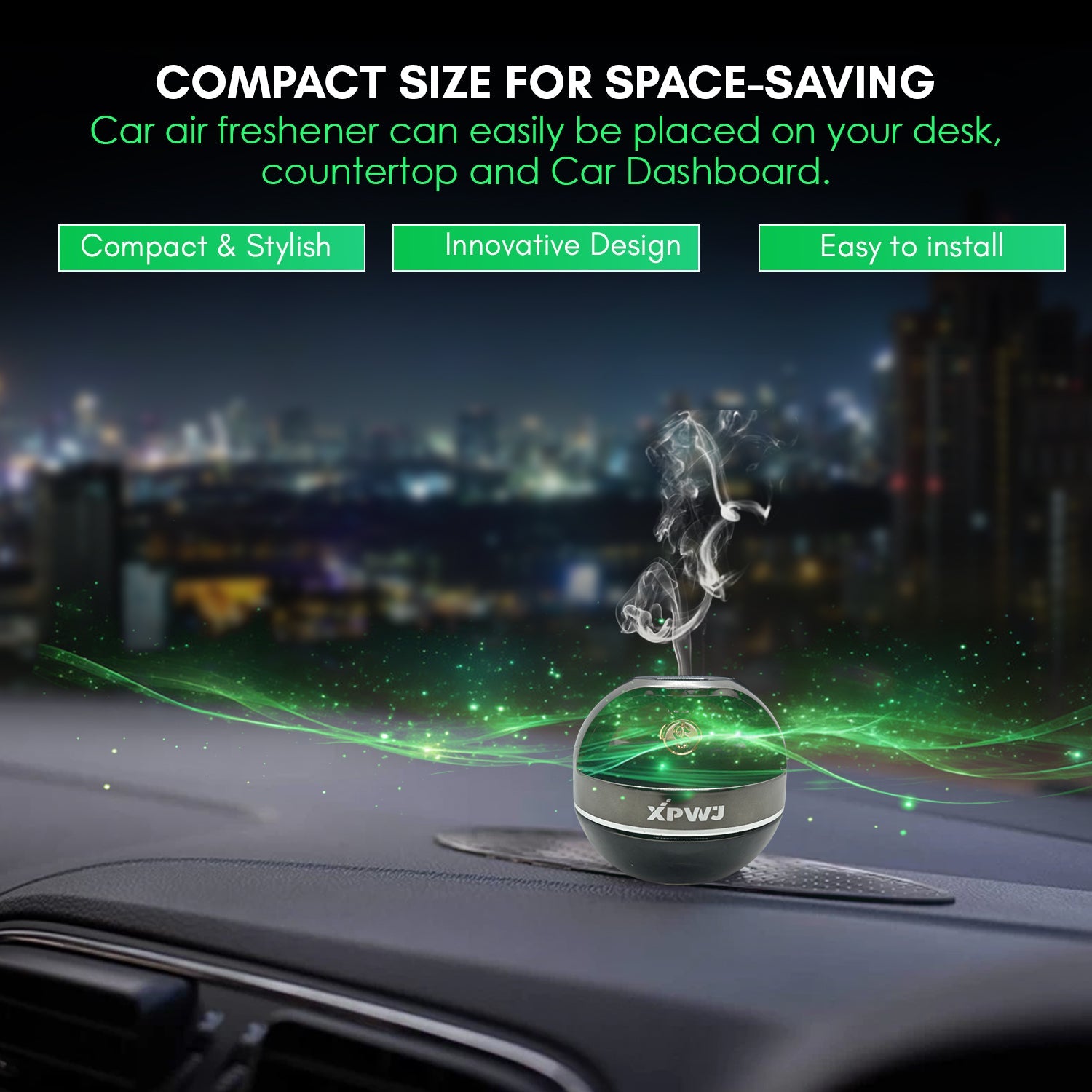 Car Dashboard Perfume/Air Fresheners 55mL with Solar Rotating Money Symbol Long Lasting Fragrance Up to 60 Days (Pack of 1, Green)