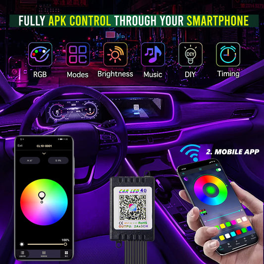 Autopowerz Car Dashboard Ambient Lighting Kit Full 6 in 1 Acrylic Neon Strip Set