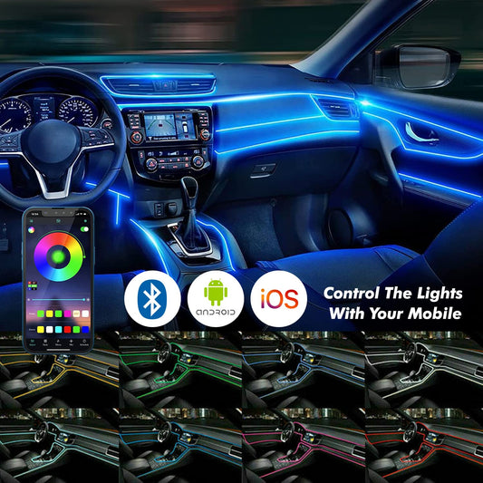 Premium Car Interior Ambient Lighting App Control Blue Color Dashboard Glow