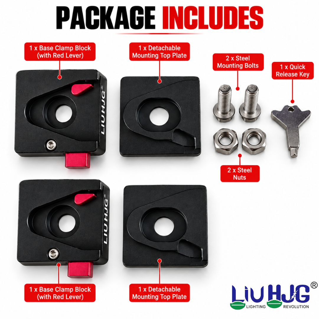 LIU HJG® CNC Aluminum Quick-Release Detachable Fog Light Clamp Set with Anti-Theft Lock Key for Motorcycle LED Lights (Pack of 2)
