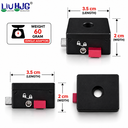 Product dimension diagram showing 3.5 cm length, 2.0 cm width, and 60 gram single adapter weight.