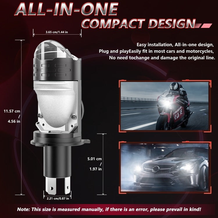 Dual Vision Lens Projector H4 LED  Headlight Bulb 1Pcs