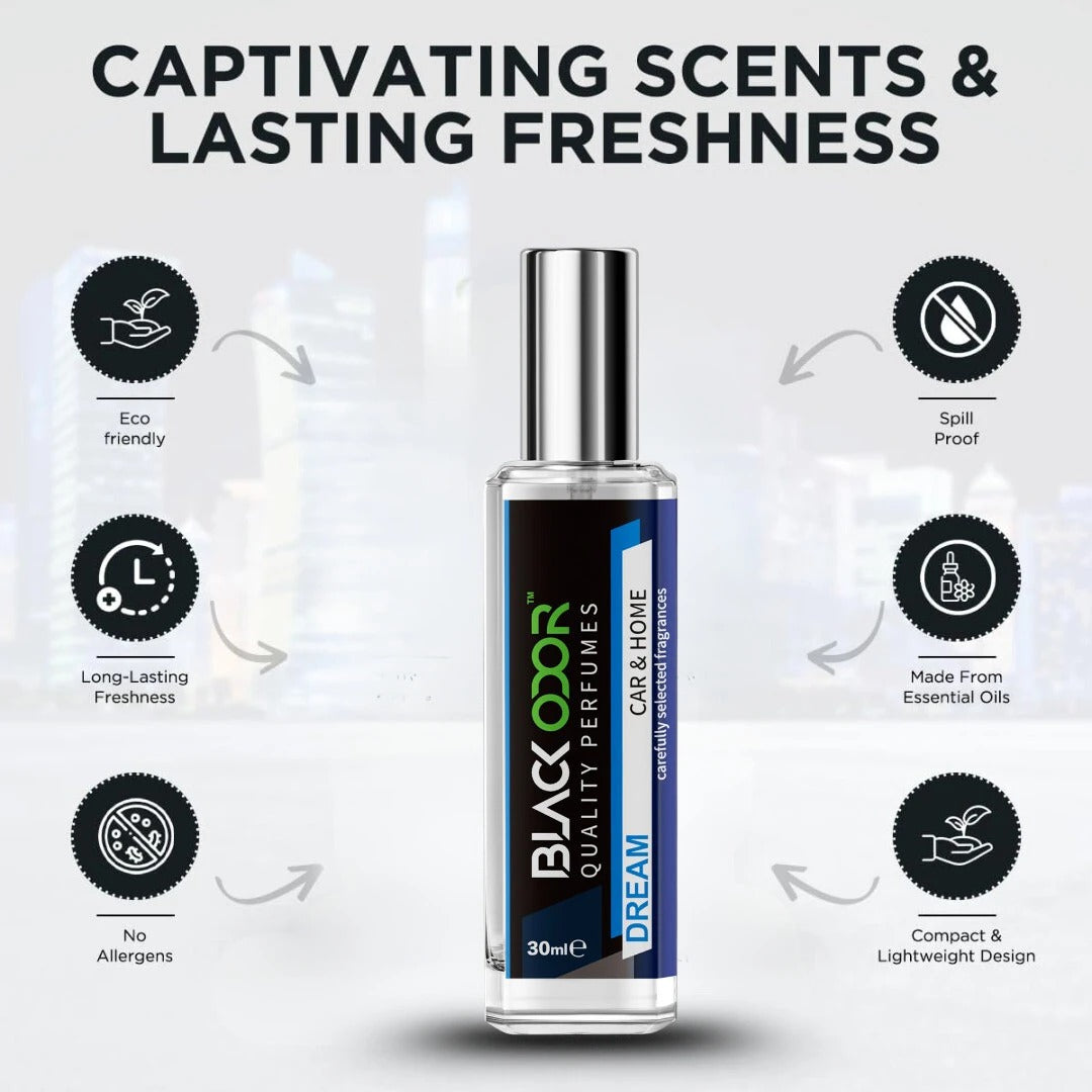 Experience a dreamy drive with BLACK ODOR BO-34 Dream Car Freshener Spray. Infused with a natural and long-lasting formula, this air freshener fills your car with a bold, refreshing fragrance that instantly uplifts your mood. Perfect for daily use, it effectively eliminates odors and leaves your vehicle smelling clean, vibrant, and invigorating. A must-have for a fresh and luxurious ride every time