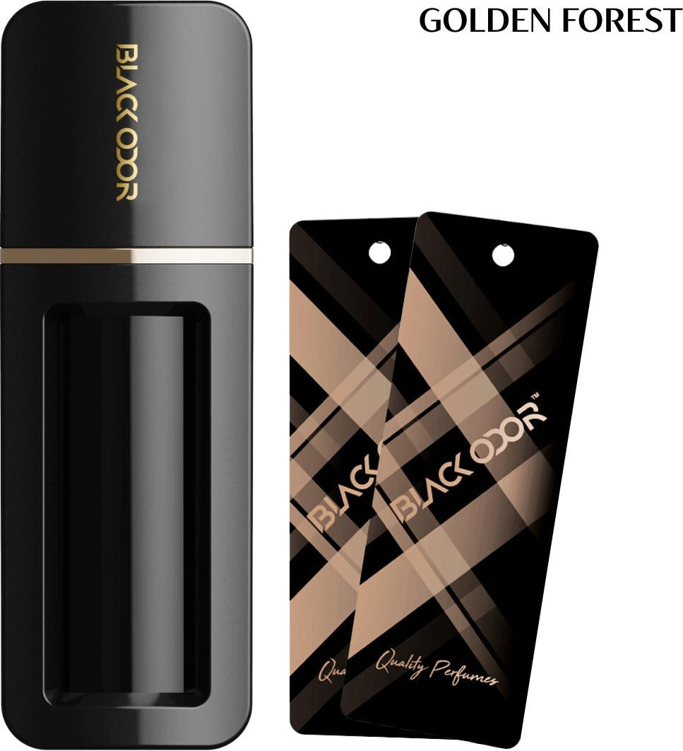 Golden Forest car air freshener, BLACK ODOR BO-33 freshener, natural forest fragrance for car, long-lasting earthy scent, forest-inspired air freshener, car home office air freshener, BO-33 BLACK ODOR fragrance, natural car deodorizer, fresh forest aroma spray, premium car air freshener, outdoor-inspired scent for interiors, dashboard air freshener spray, odor eliminator forest scent, BLACK ODOR Golden Forest perfume, calming nature scent for car and home