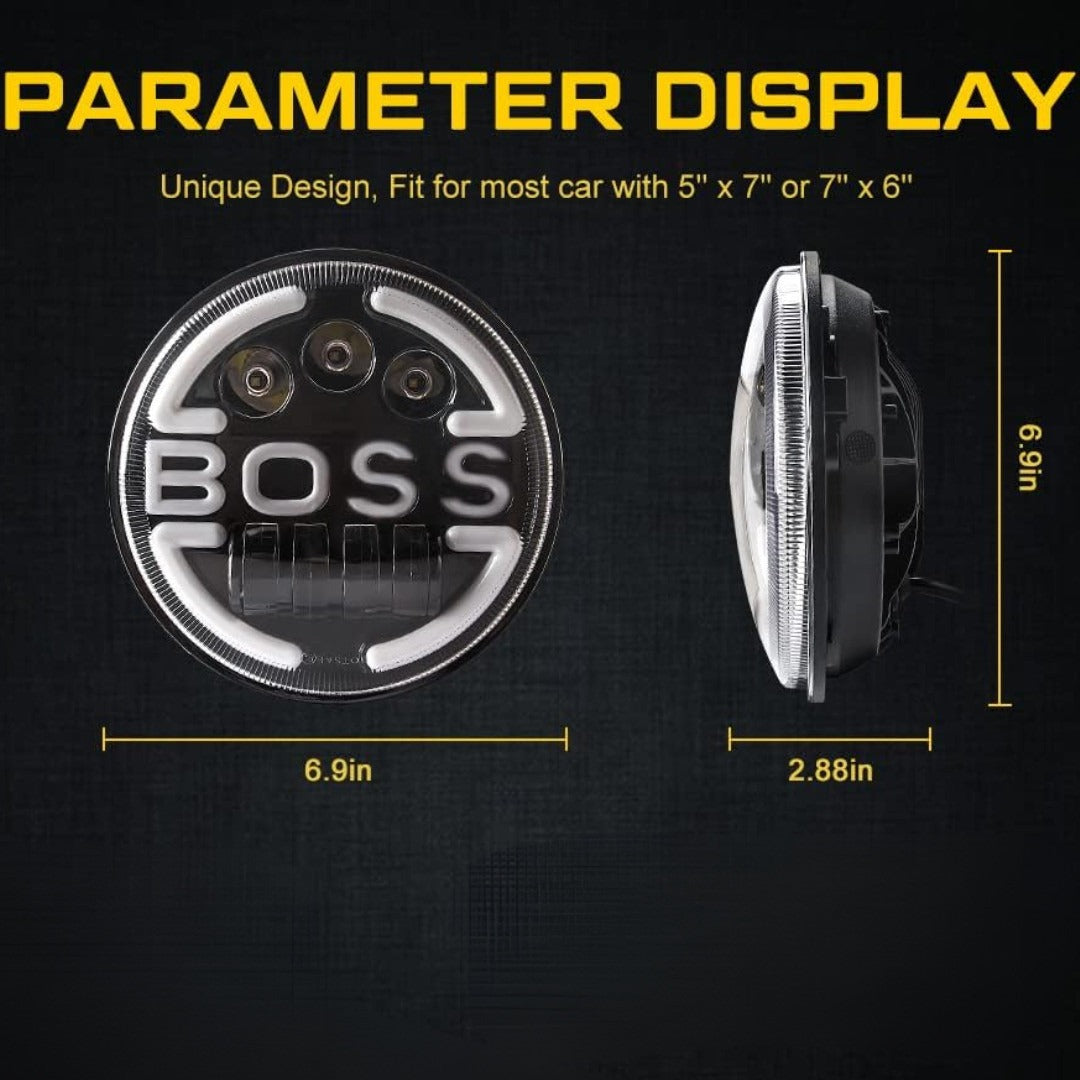 LIU HJG BOSS Logo Headlight, 7 Inch Round LED Headlight, Royal Enfield LED Headlight, Bullet 350 Headlight, Mahindra Classic 500 Headlight, Jeep Thar LED Light, HJG Round LED Headlamp, BOSS Logo Bike Headlight, Universal 7 Inch LED Headlight, Powerful LED Headlight for Bullet, HJG Motorcycle Headlight, Off-Road LED Light for Jeep.