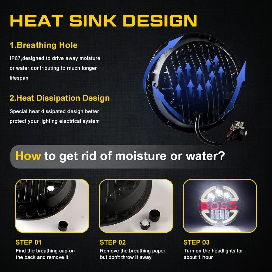 LIU HJG BOSS Logo Headlight, 7 Inch Round LED Headlight, Royal Enfield LED Headlight, Bullet 350 Headlight, Mahindra Classic 500 Headlight, Jeep Thar LED Light, HJG Round LED Headlamp, BOSS Logo Bike Headlight, Universal 7 Inch LED Headlight, Powerful LED Headlight for Bullet, HJG Motorcycle Headlight, Off-Road LED Light for Jeep.