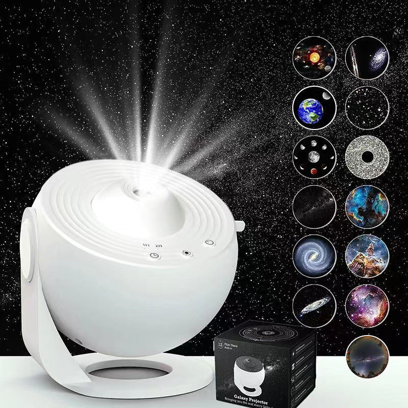 Galaxy Projector for Car Dashboard, Bedroom Decor, Starry Sky Night Light with HD Replaceable 12 Galaxy Discs, Timed Night Light Projector for Kids, Home Theater, Ceiling, Room Decoration