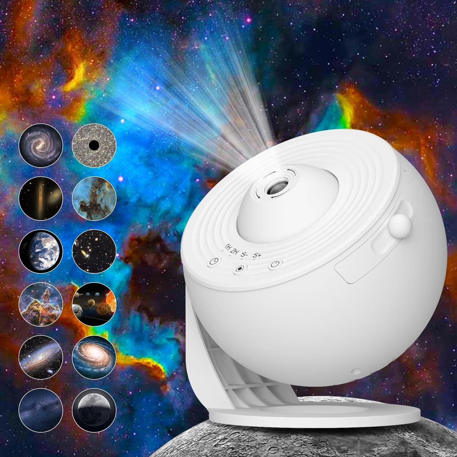 Galaxy Projector for Car Dashboard, Bedroom Decor, Starry Sky Night Light with HD Replaceable 12 Galaxy Discs, Timed Night Light Projector for Kids, Home Theater, Ceiling, Room Decoration
