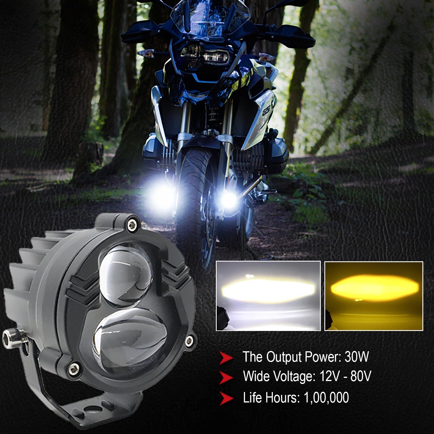 AUTOPOWERZ Dual Lens Cut Fog Yellow-White light Low & High Beam for Universal Vehicles 12V-80V,30W