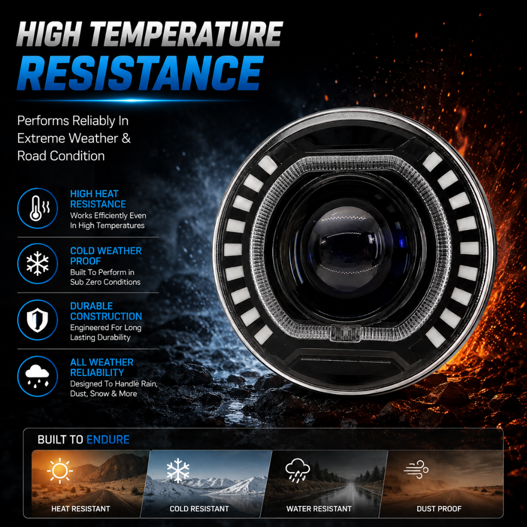 Extreme heat and cold temperature resistance test for 7 inch round LED headlight.