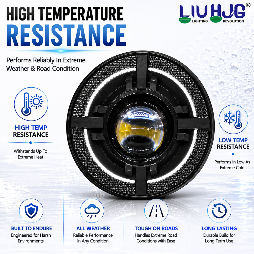 LIU HJG® C-318 7 Inch 58W Round LED Headlight with Yellow/White/Red DRL for Bike & Thar (Pack of 1)