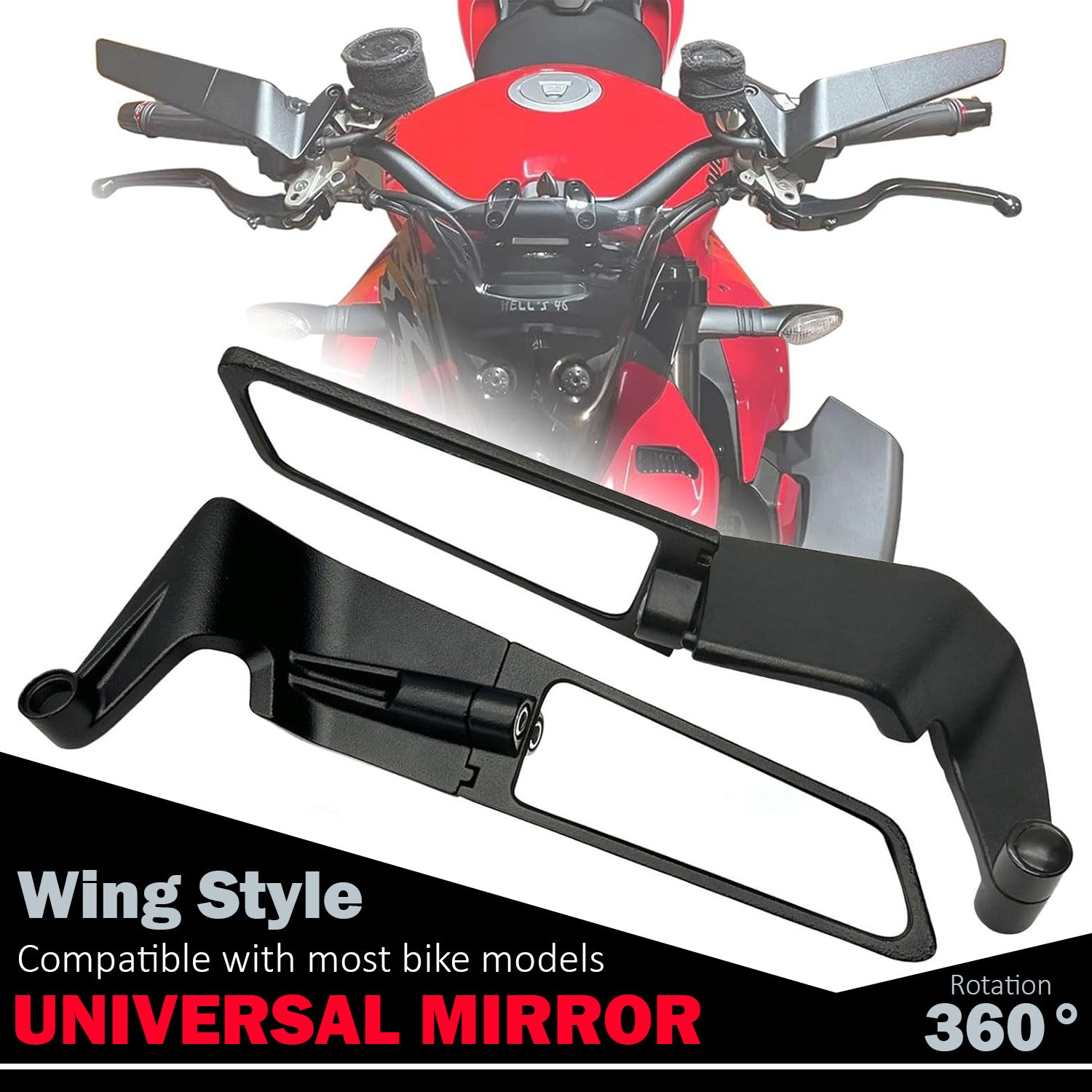 Wing Shape Adjustable Rotating Rear View Mirror Universal Fit for Most Bikes (Pack of 1 Set)