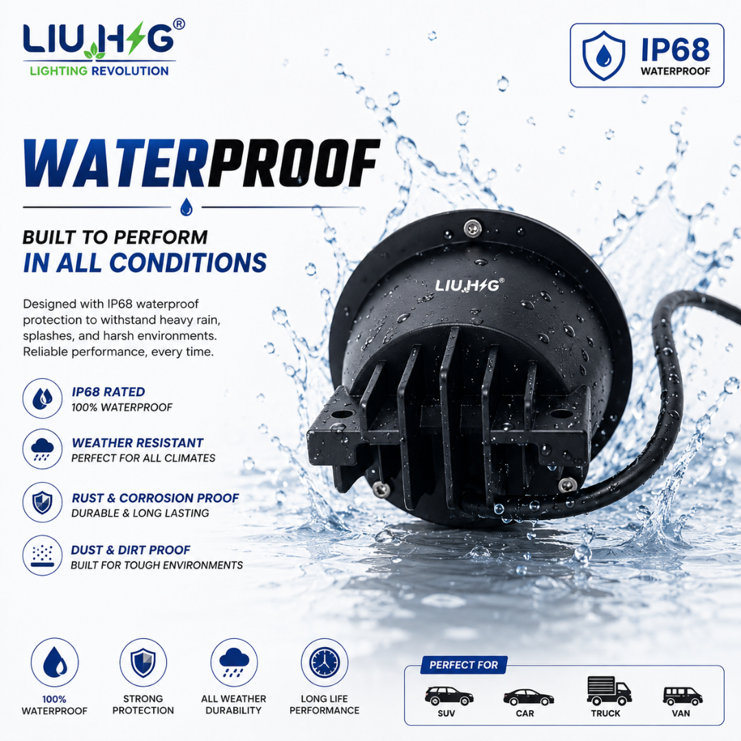 IP68 waterproof testing on 3 inch LED projector fog light showing water resistance.