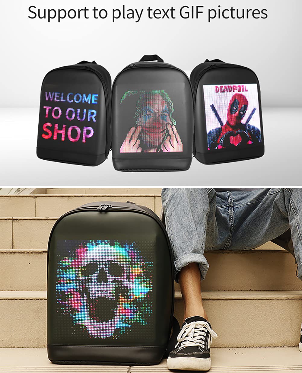 Backpack With LED Color Screen Custom Display APP Operated Waterproof,