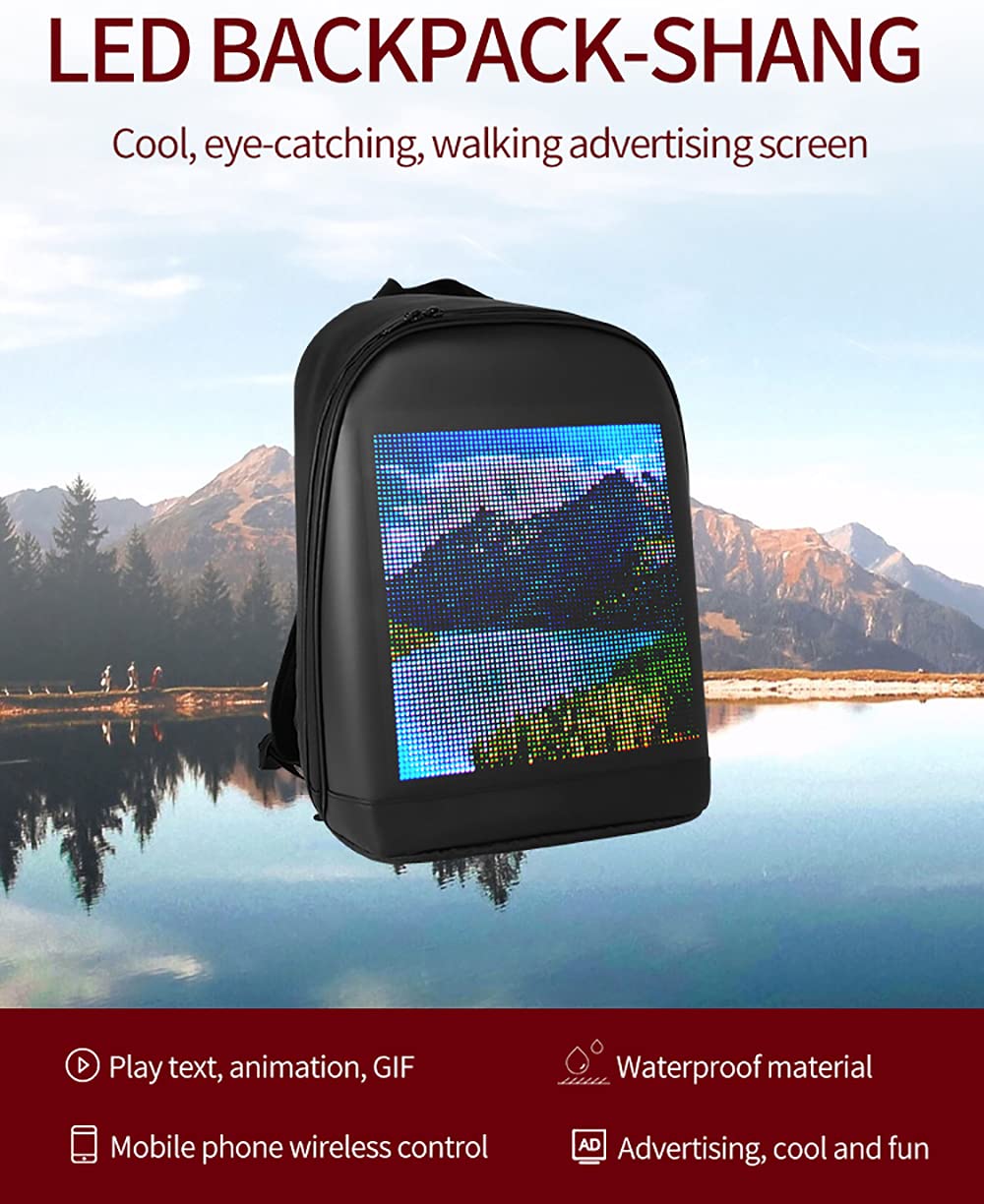 Backpack With LED Color Screen Custom Display APP Operated Waterproof, Black Colour