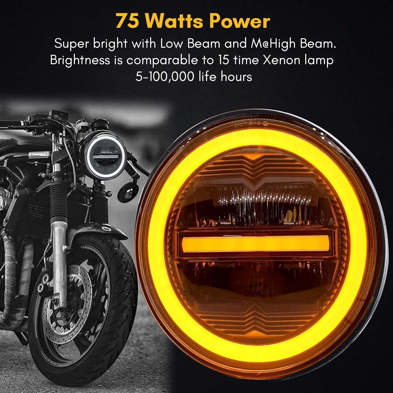 7 inch LED headlight for Royal Enfield, Mahindra Thar LED headlight, 100W round LED headlight, Amber White DRL headlight, 12V–80V AC/DC LED headlight, waterproof bike LED light, high power motorcycle headlamp, Royal Enfield Thar headlight upgrade, round LED headlight with DRL, dual color LED headlight for bikes and cars, off-road LED headlight, universal LED headlight 7 inch, LED projector headlight for Thar, bright white LED bike headlight, DRL headlight for motorcycles.