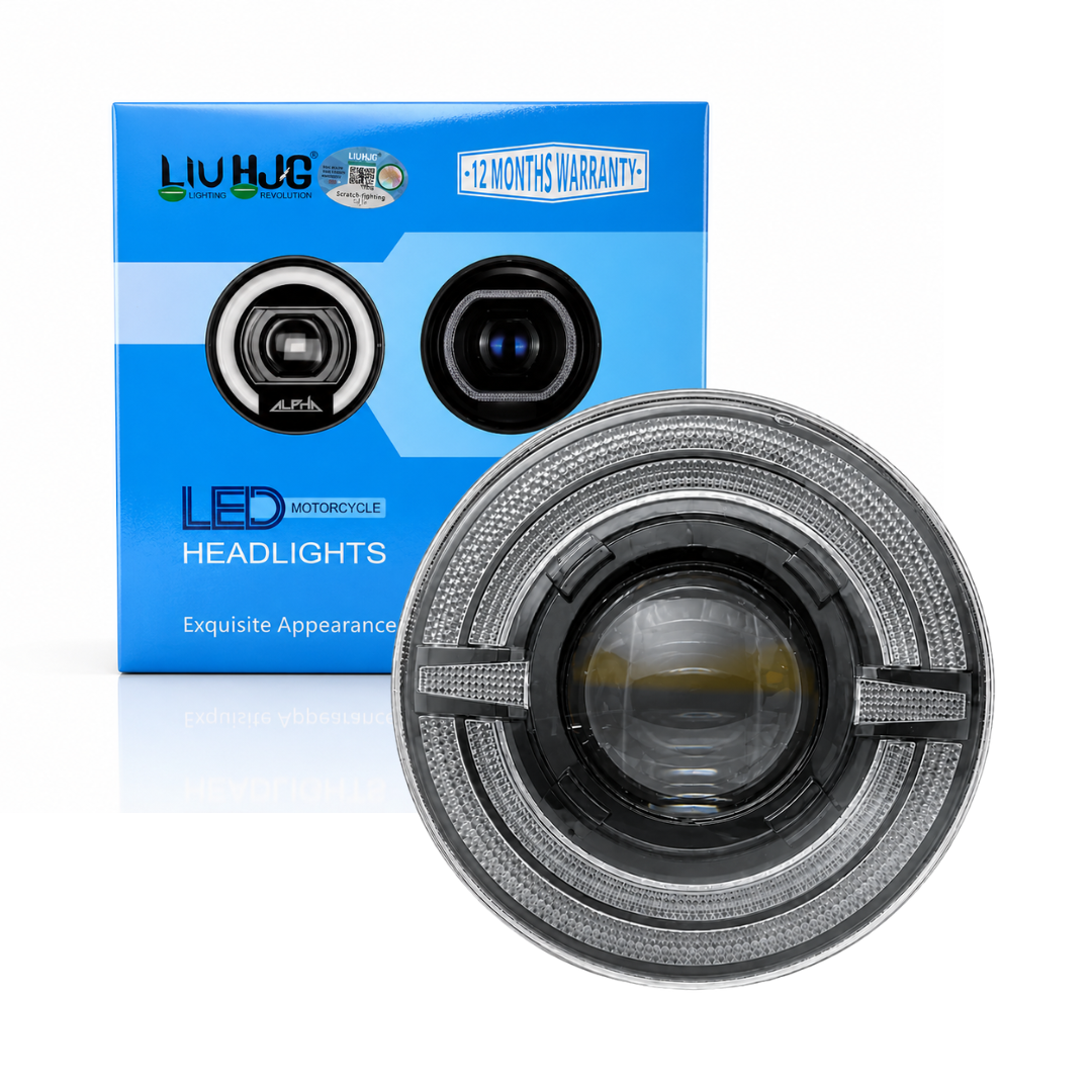 LIU HJG C-319 7 Inch 55W Round LED headlight with retail box sold by authorized seller Autopowerz.