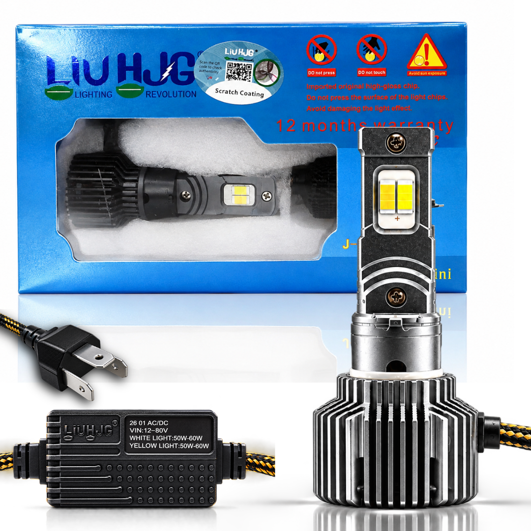 LIU HJG M2 Y/W 60W dual color LED headlight bulb with control driver box and retail packaging sold by authorized seller Autopowerz.